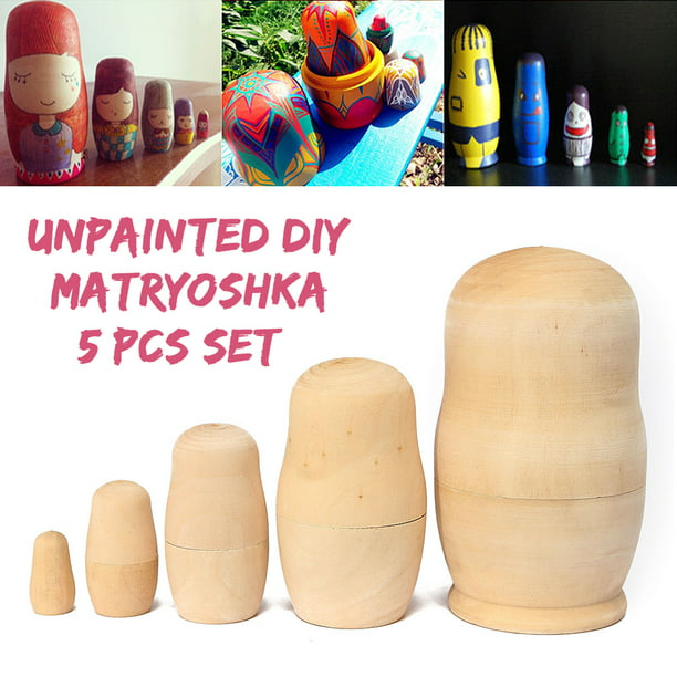5x Unpainted DIY Blank Wooden Embryos Russian Nesting Dolls Matryoshka Toy Gift